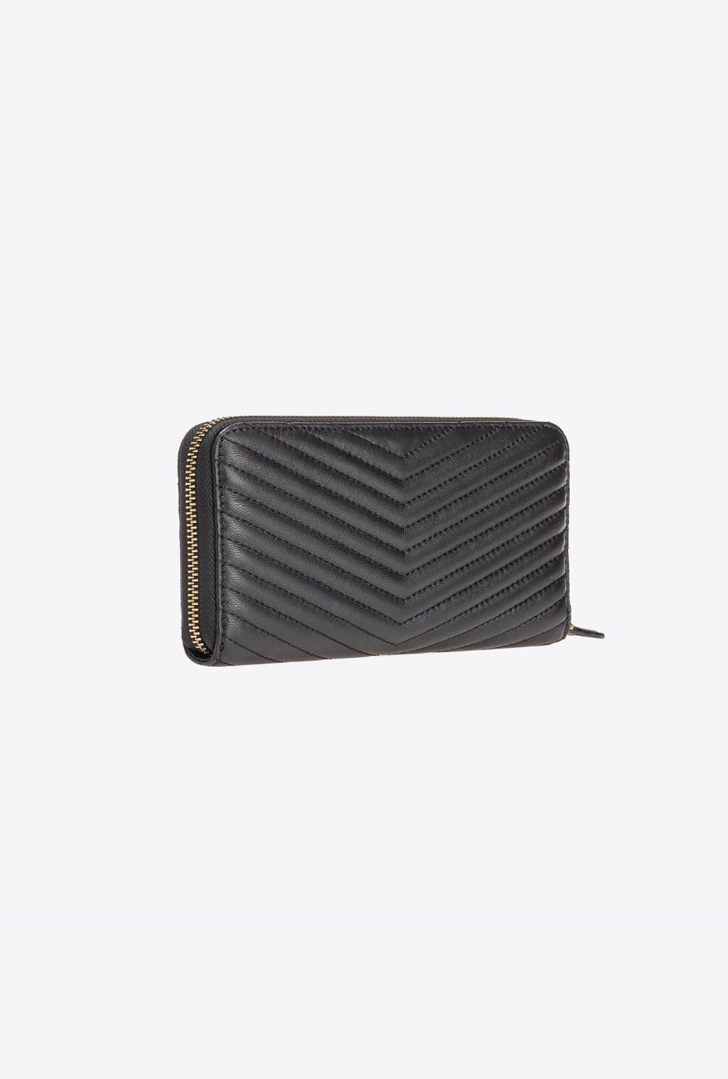 BLACK-ANTIQUE GOLD Pinko Zip-around wallet in chevron-patterned nappa leather | MYJZR39851