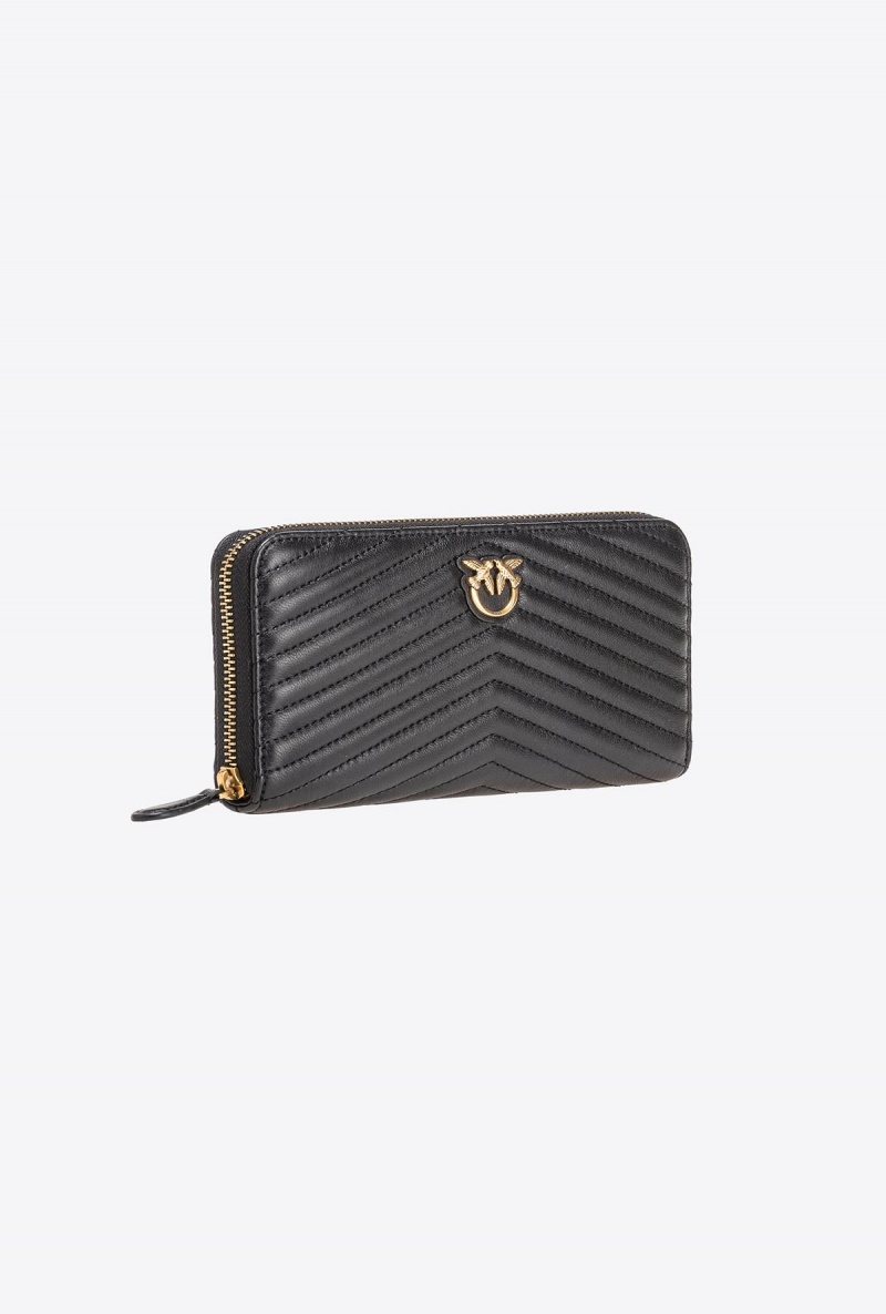 BLACK-ANTIQUE GOLD Pinko Zip-around wallet in chevron-patterned nappa leather | MYJZR39851
