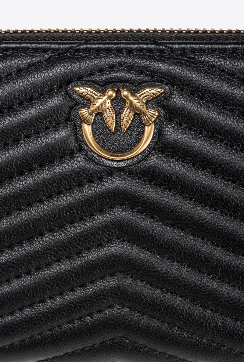 BLACK-ANTIQUE GOLD Pinko Zip-around wallet in chevron-patterned nappa leather | MYJZR39851
