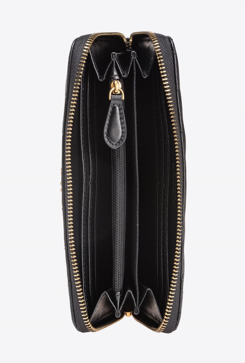 BLACK-ANTIQUE GOLD Pinko Zip-around wallet in chevron-patterned nappa leather | MYJZR39851