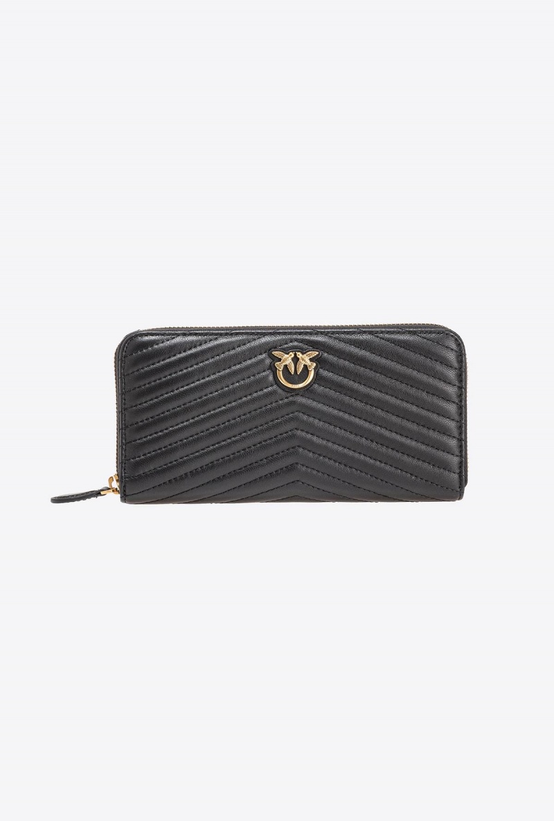 BLACK-ANTIQUE GOLD Pinko Zip-around wallet in chevron-patterned nappa leather | MYJZR39851