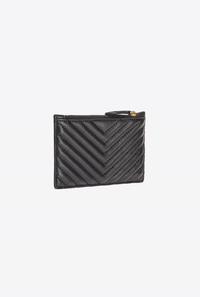 BLACK-ANTIQUE GOLD Pinko Zipped chevron-patterned card holder | EMYVG41334