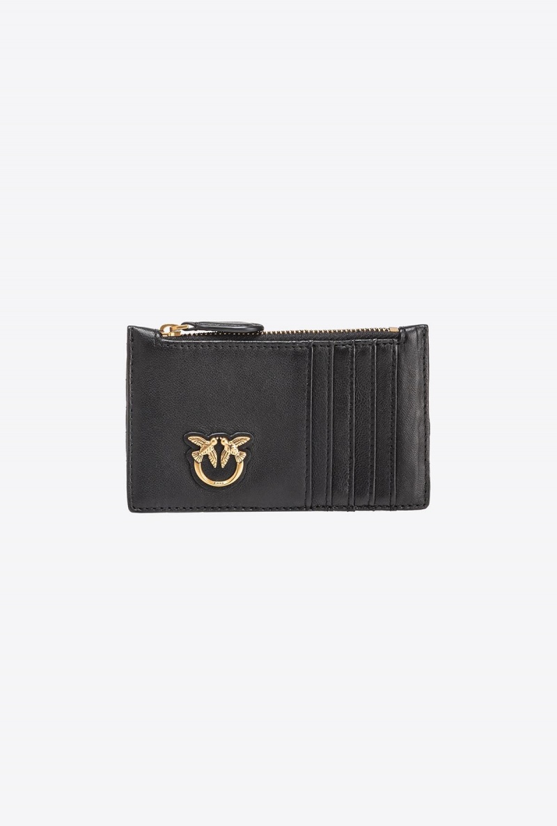 BLACK-ANTIQUE GOLD Pinko Zipped chevron-patterned card holder | EMYVG41334