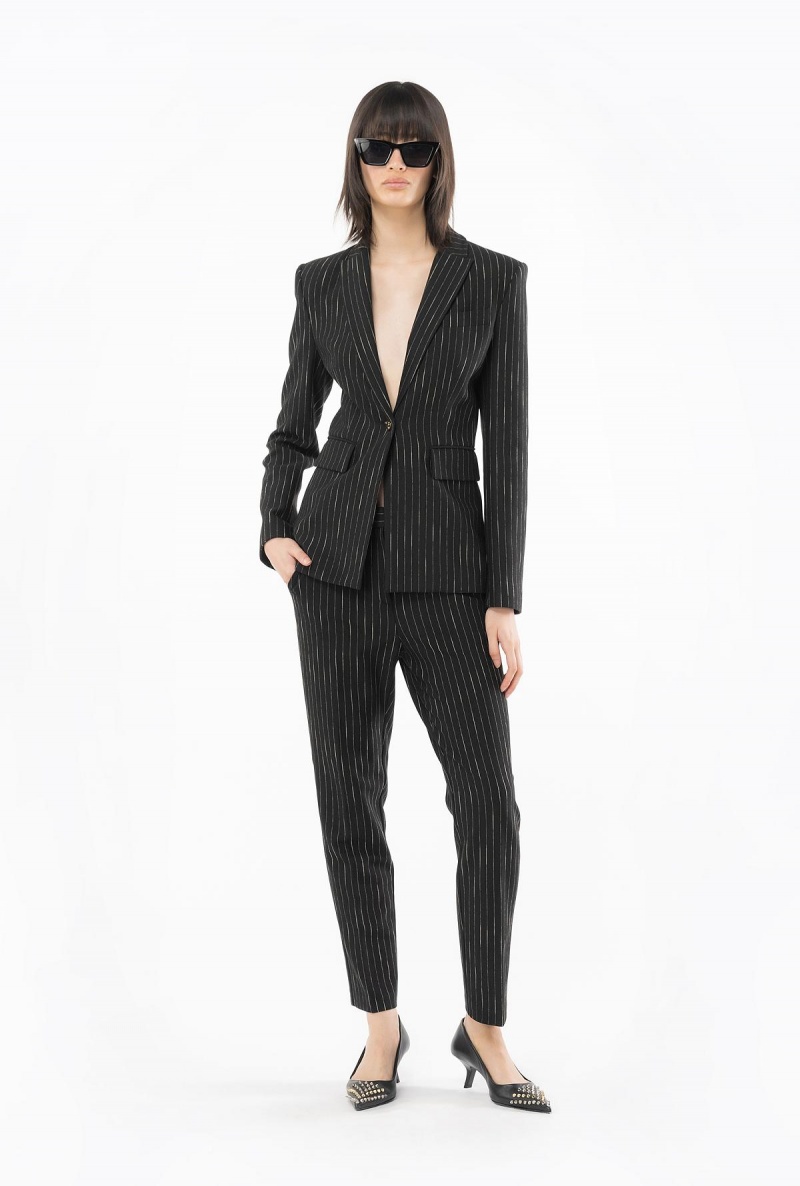 BLACK/BEIGE Pinko Pinstriped cigarette trousers | FMYUI42292