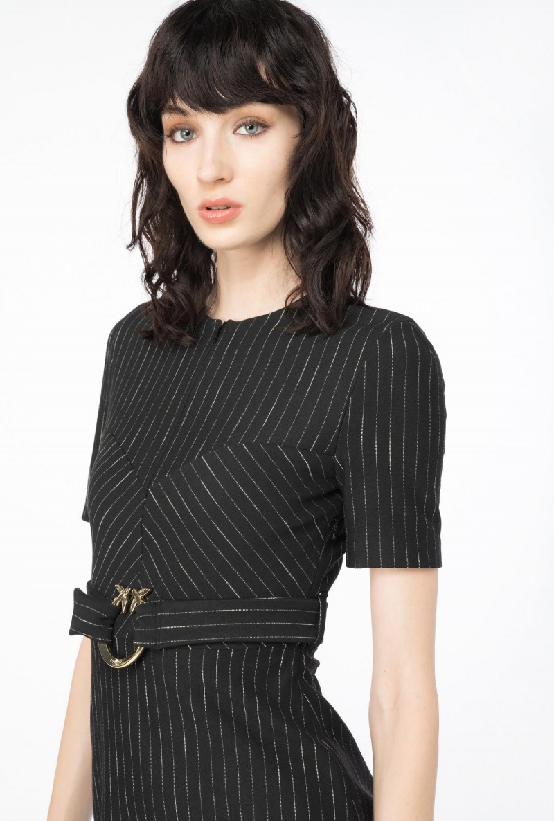 BLACK/BEIGE Pinko Pinstriped mini dress with belt | QMYWA91860