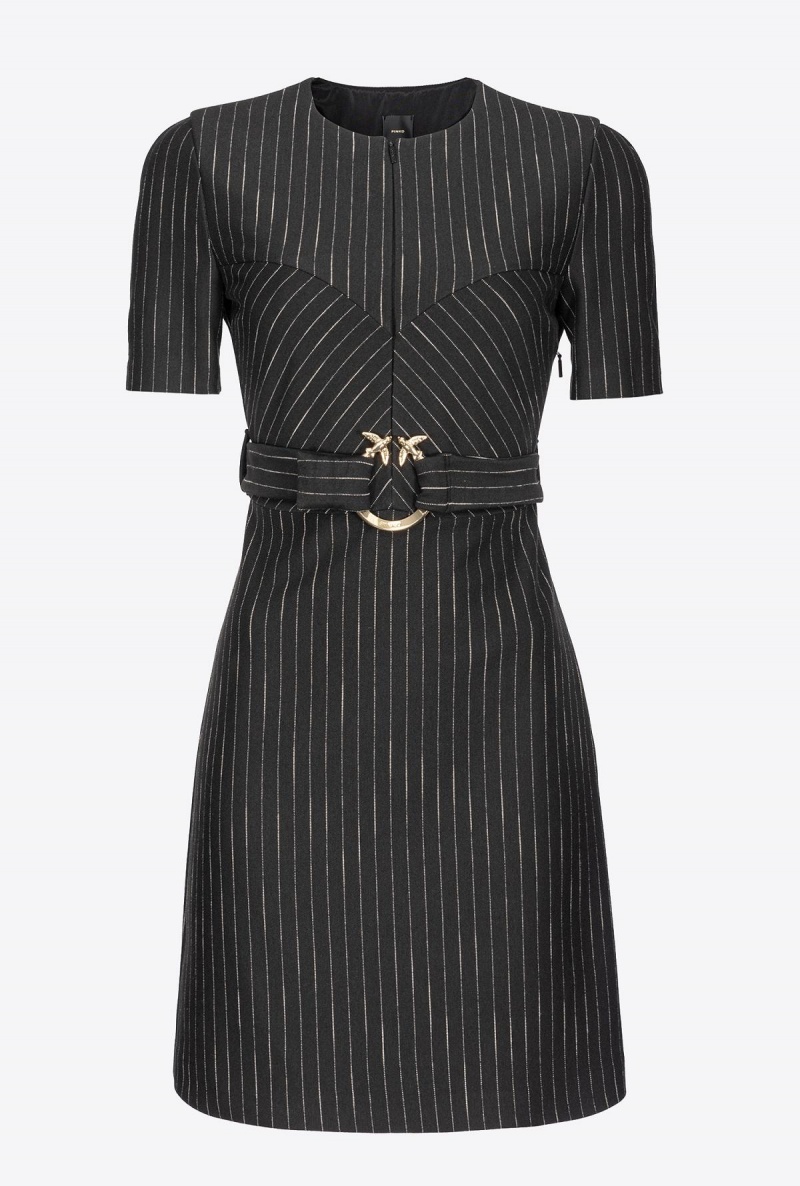 BLACK/BEIGE Pinko Pinstriped mini dress with belt | QMYWA91860