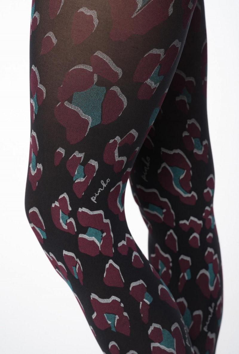 BLACK/BURGUNDY/TEAL Pinko Printed microfibre tights | MYCVG30409
