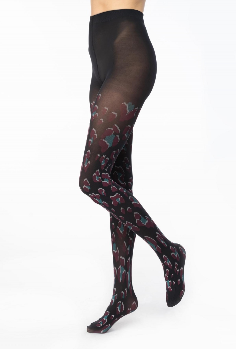 BLACK/BURGUNDY/TEAL Pinko Printed microfibre tights | MYCVG30409