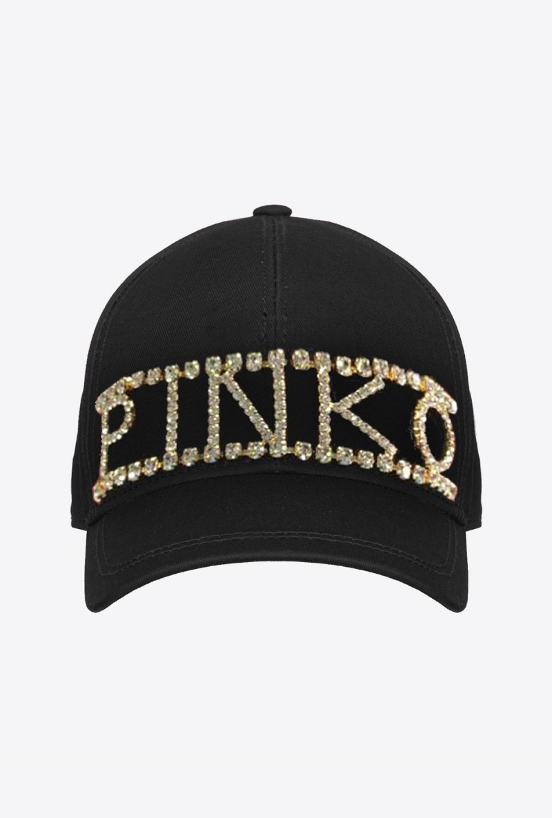 BLACK/CRYSTAL Pinko Baseball cap with rhinestoned logo | BMYSO77943