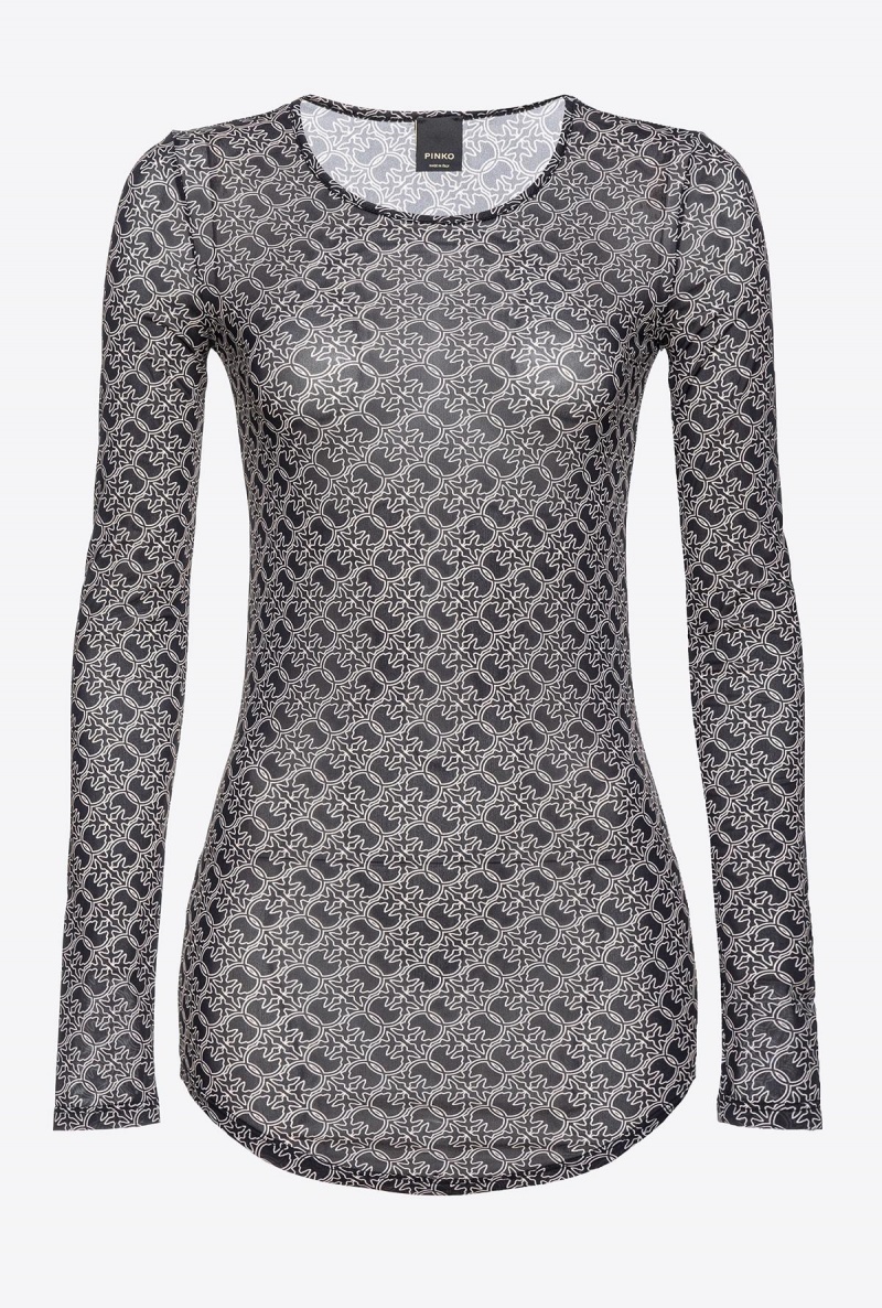 BLACK/ECRU Pinko Long-sleeved sweater with logo | MYQCS93936