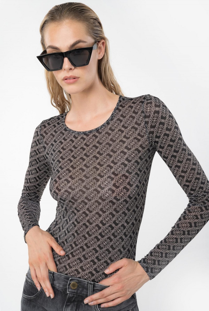 BLACK/ECRU Pinko Long-sleeved sweater with logo | MYQCS93936