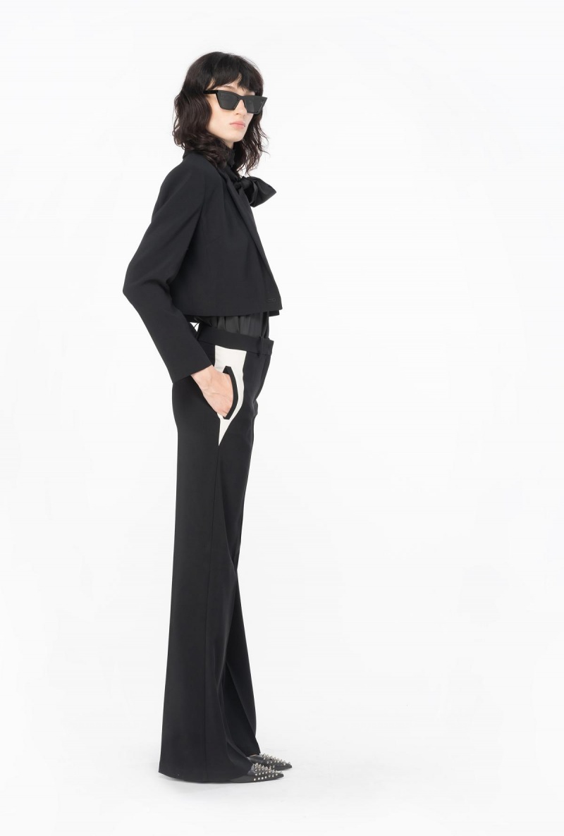 BLACK/ECRU Pinko Wide-leg crepe trousers | MYCIF30555