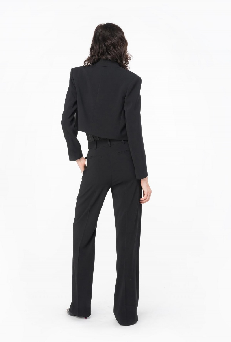 BLACK/ECRU Pinko Wide-leg crepe trousers | MYCIF30555