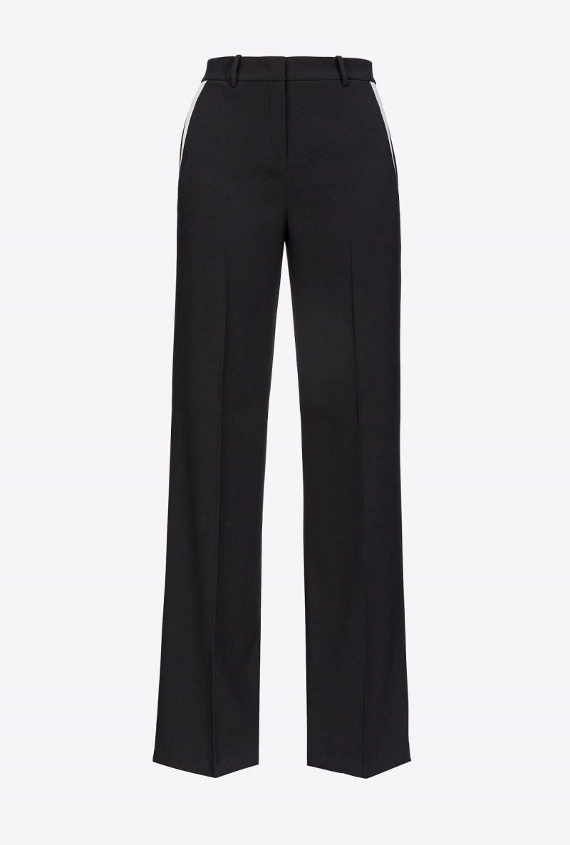 BLACK/ECRU Pinko Wide-leg crepe trousers | MYCIF30555