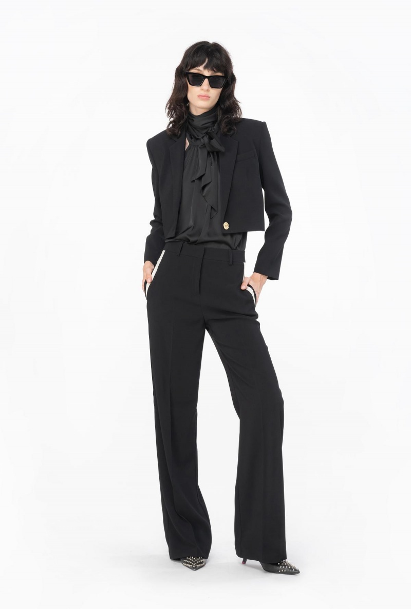 BLACK/ECRU Pinko Wide-leg crepe trousers | MYCIF30555