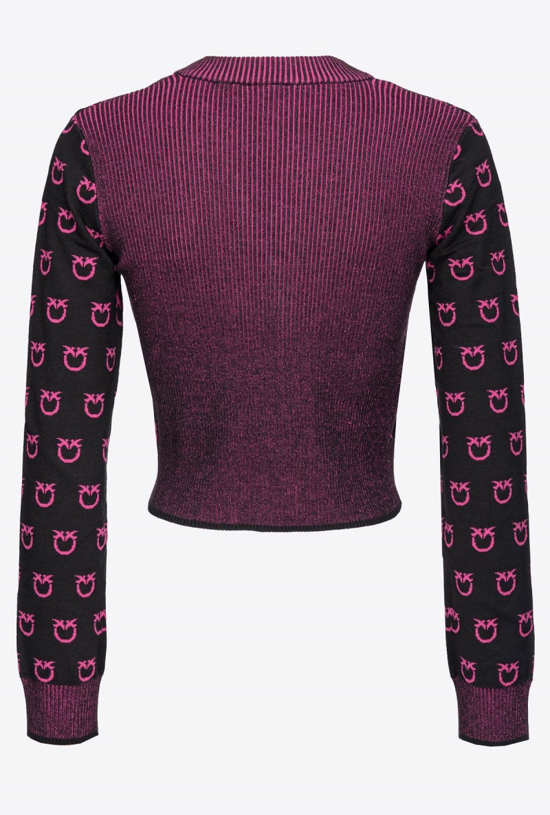 BLACK/FUCHSIA Pinko Cropped logo jacquard cardigan | MYICD66855