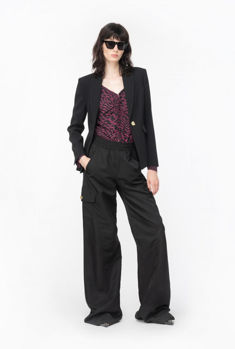 BLACK/FUCHSIA Pinko Georgette blouse with fluid logo print | XMYBH23290