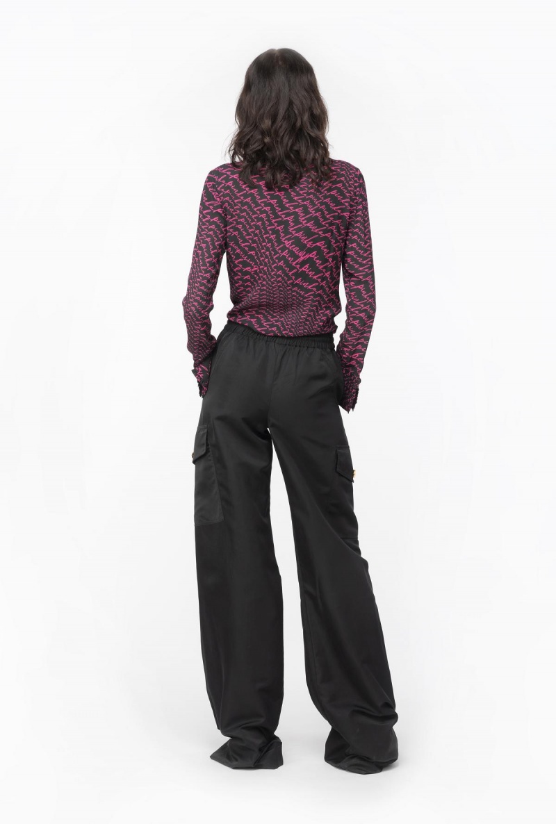 BLACK/FUCHSIA Pinko Georgette blouse with fluid logo print | XMYBH23290