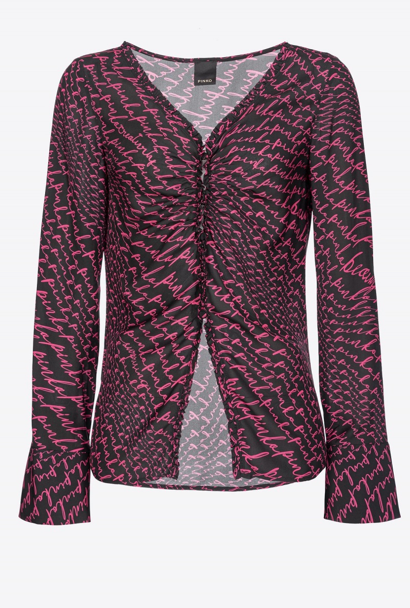 BLACK/FUCHSIA Pinko Georgette blouse with fluid logo print | XMYBH23290