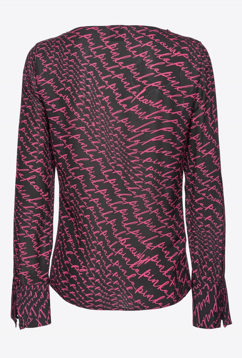 BLACK/FUCHSIA Pinko Georgette blouse with fluid logo print | XMYBH23290