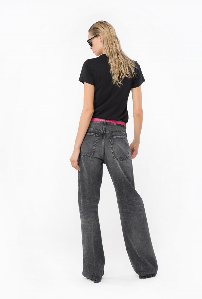 BLACK/FUCHSIA Pinko Ironiko-print T-shirt | DMYKV80557
