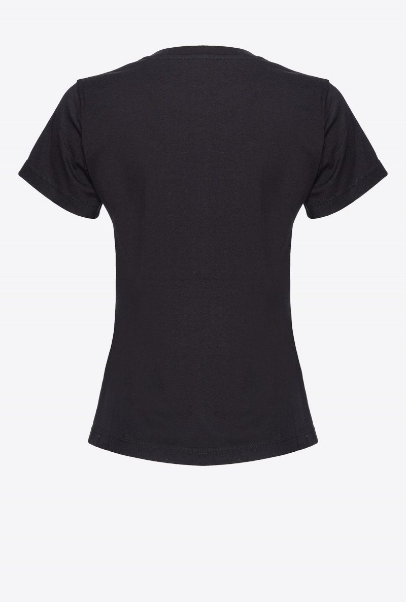 BLACK/FUCHSIA Pinko Ironiko-print T-shirt | DMYKV80557