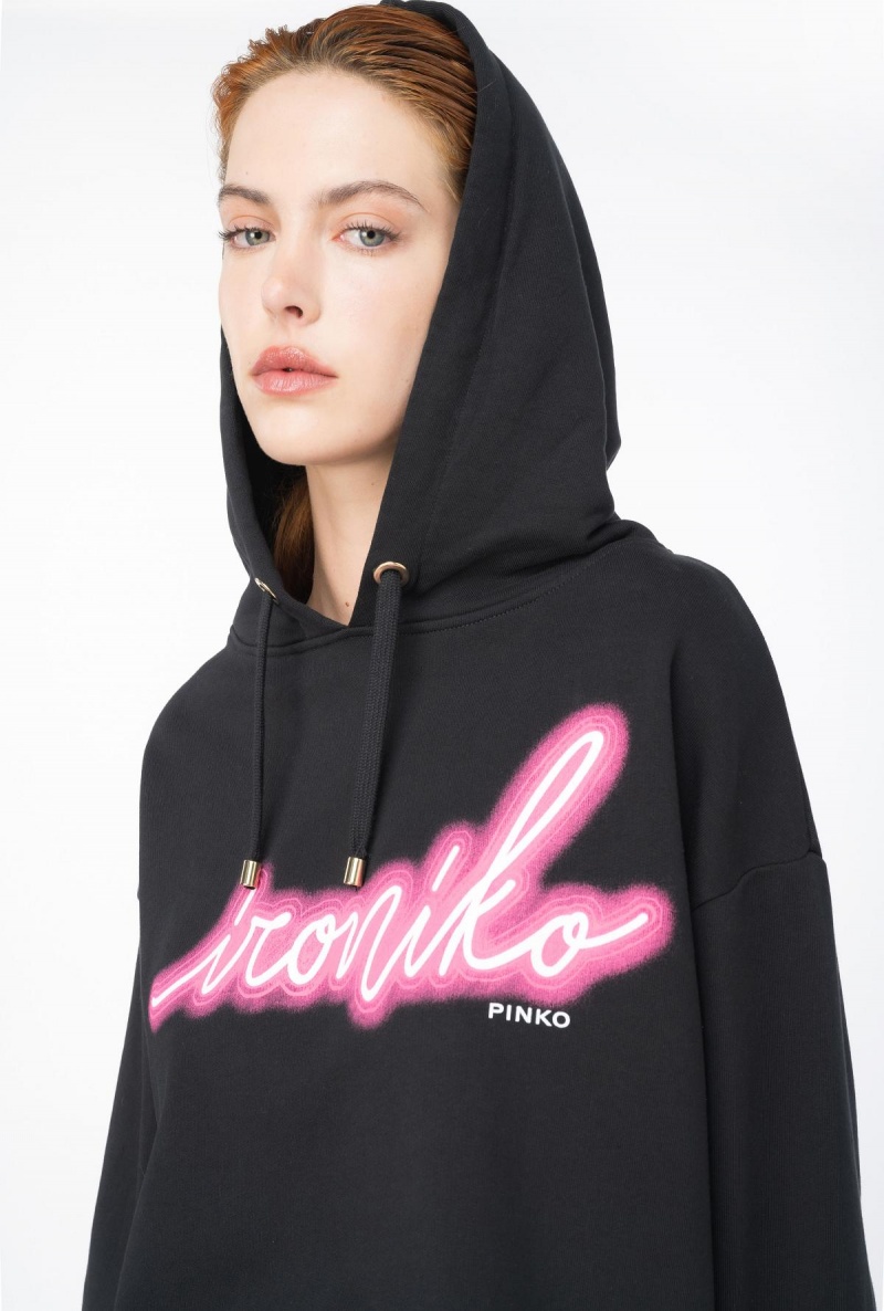 BLACK/FUCHSIA Pinko Ironiko-print sweatshirt | MYQAV50686