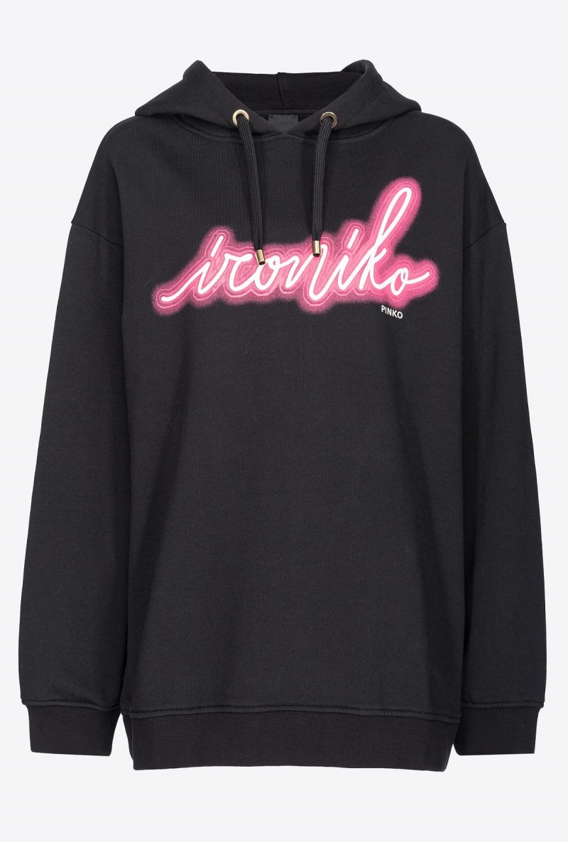 BLACK/FUCHSIA Pinko Ironiko-print sweatshirt | MYQAV50686