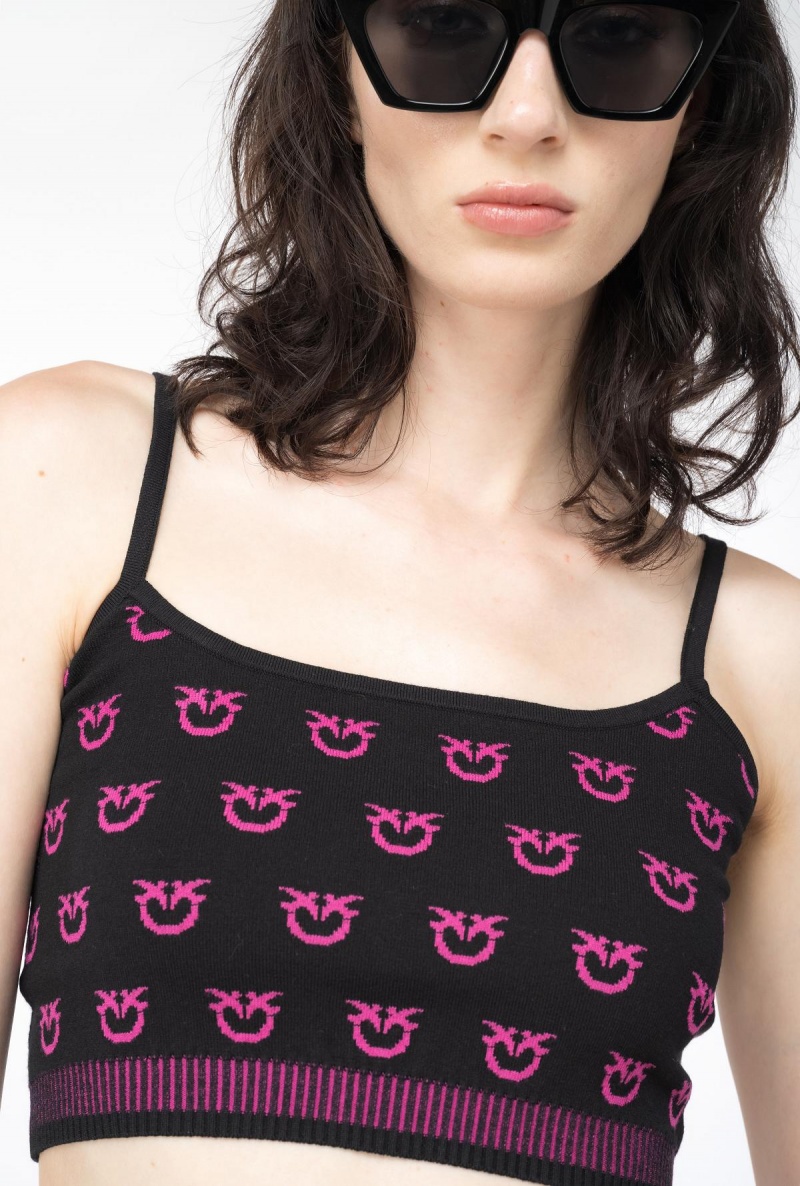 BLACK/FUCHSIA Pinko Monogram crop top | MYIIZ94576