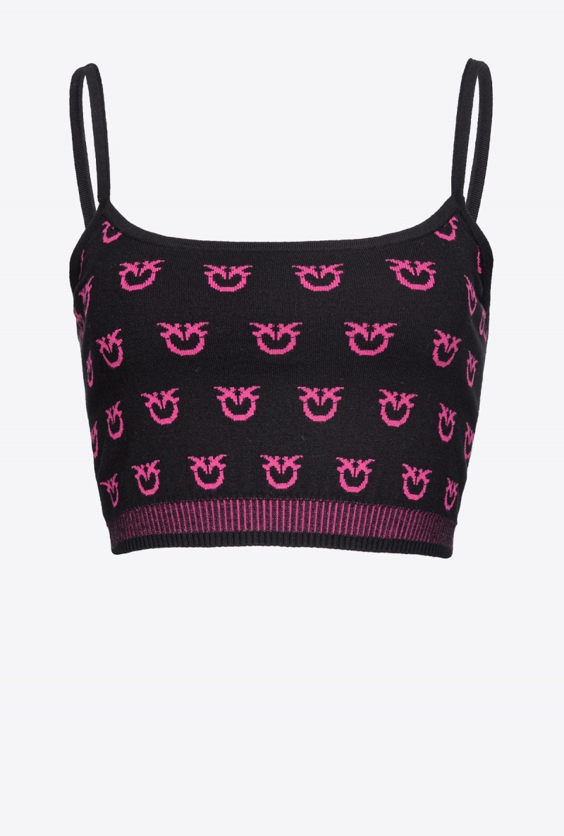 BLACK/FUCHSIA Pinko Monogram crop top | MYIIZ94576