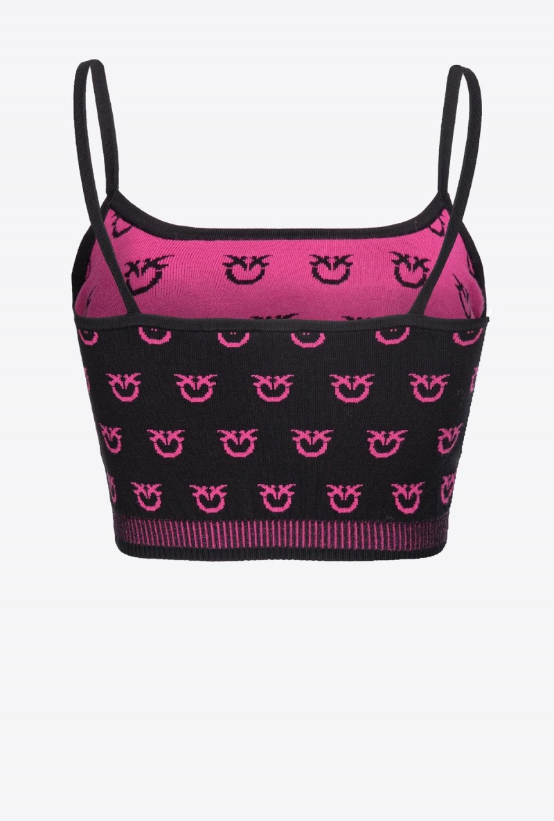 BLACK/FUCHSIA Pinko Monogram crop top | MYIIZ94576
