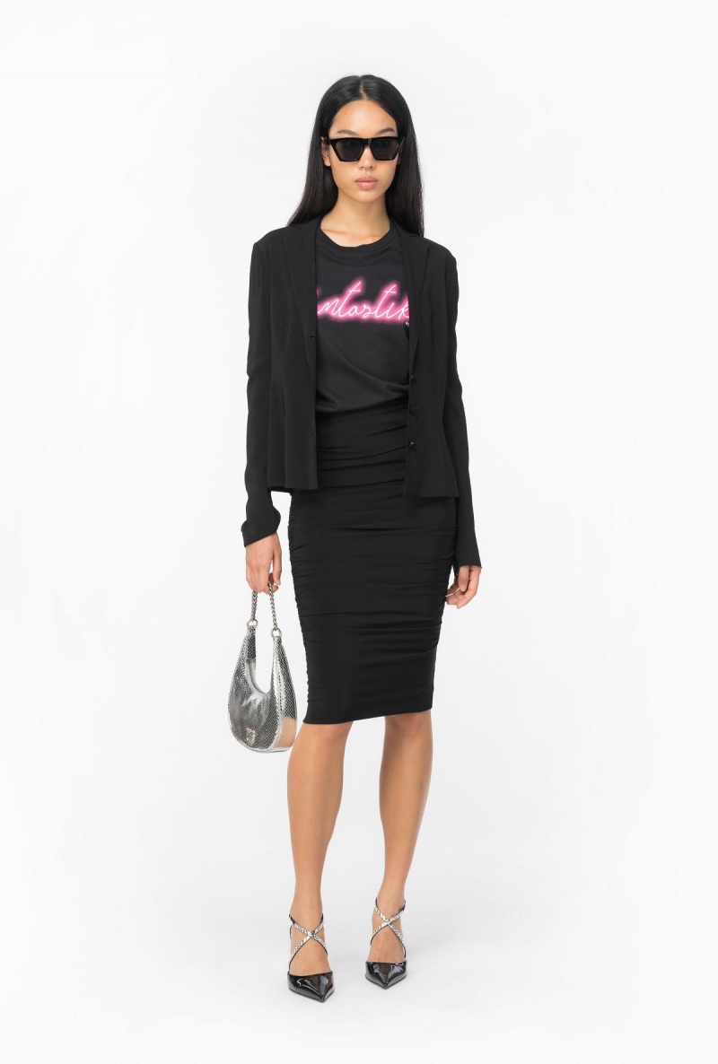 BLACK/FUCHSIA Pinko Oversized T-shirt with Fantastiko print | QMYUV75285