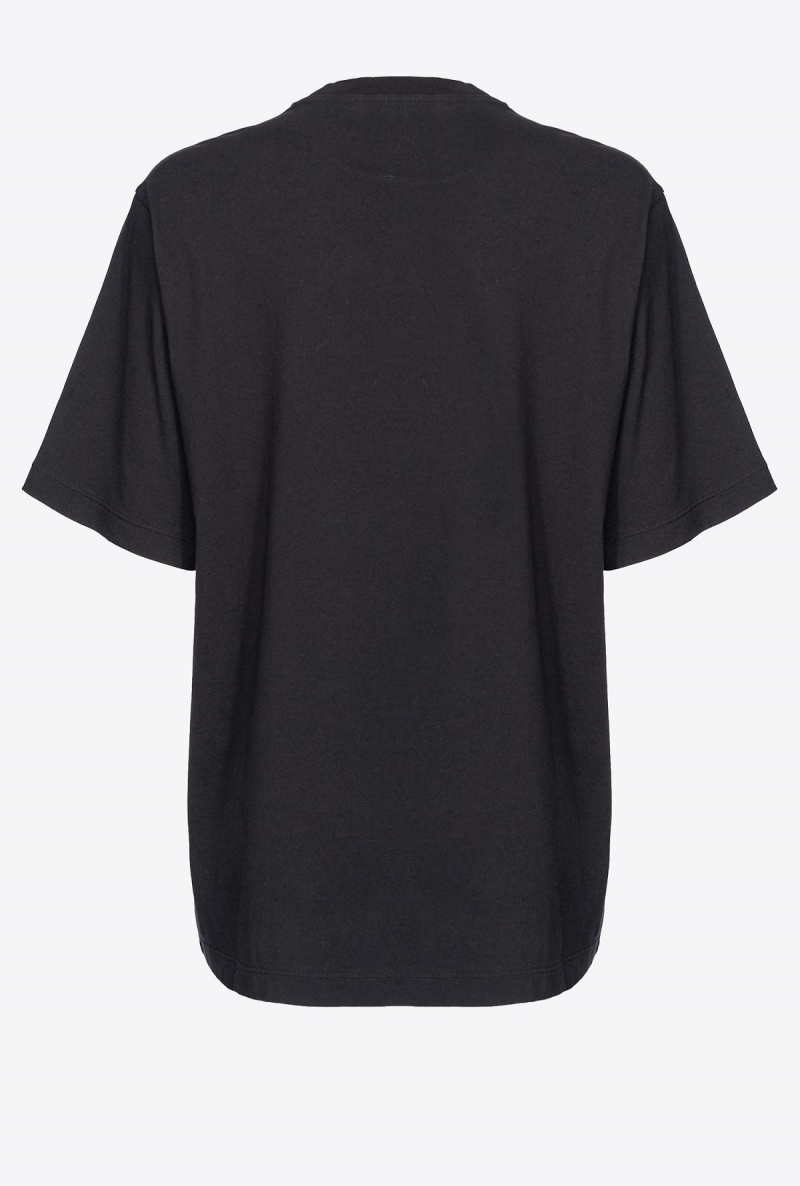 BLACK/FUCHSIA Pinko Oversized T-shirt with Fantastiko print | QMYUV75285