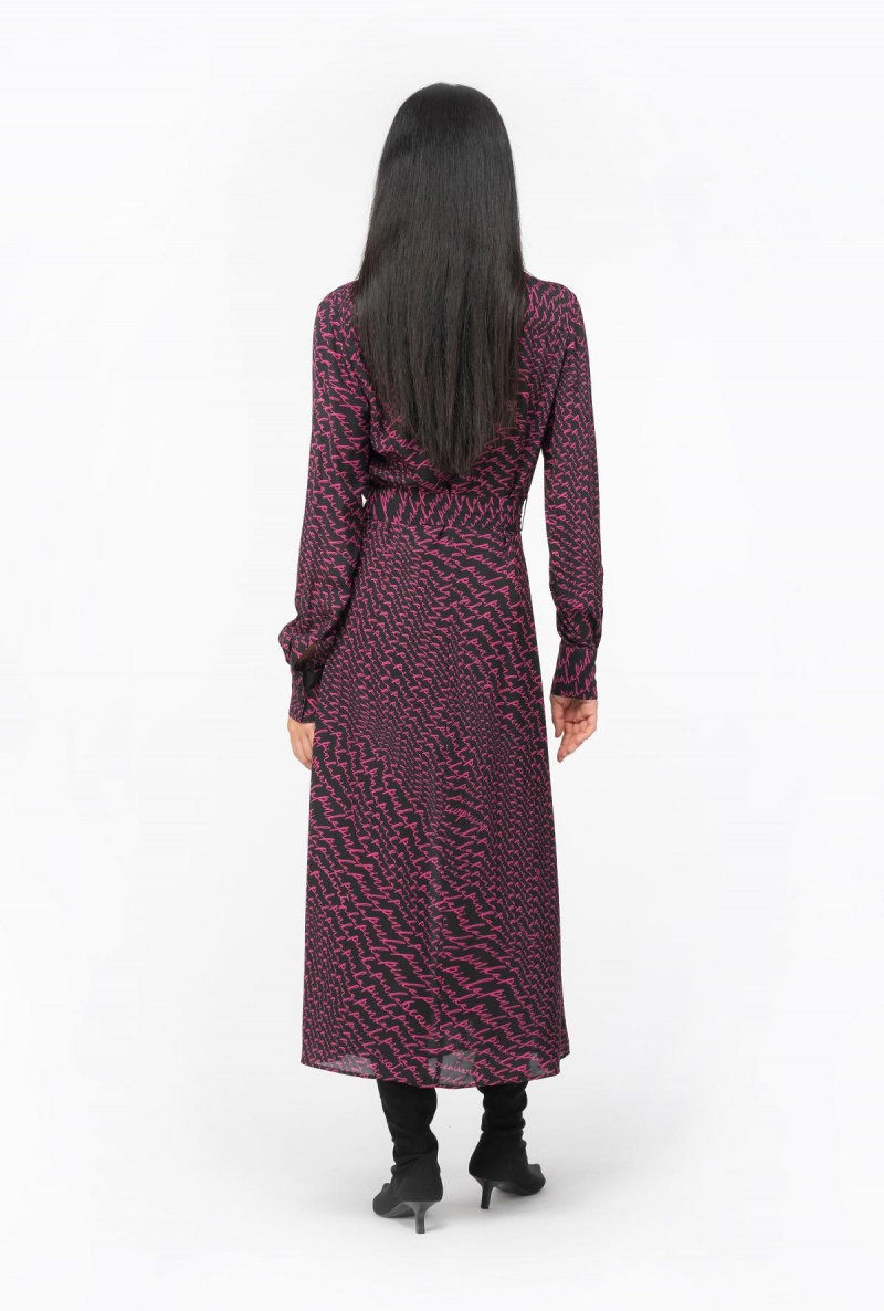 BLACK/FUCHSIA Pinko Shirt dress with fluid logo print | MYICD92805