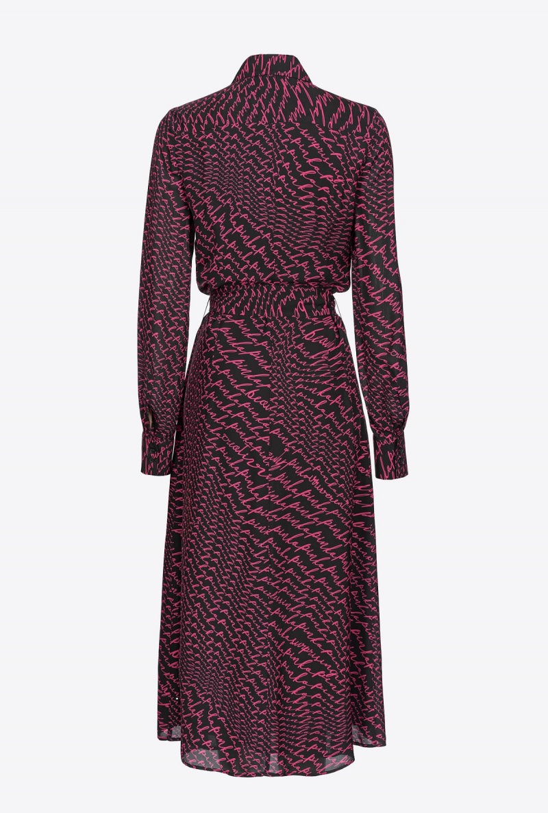 BLACK/FUCHSIA Pinko Shirt dress with fluid logo print | MYICD92805