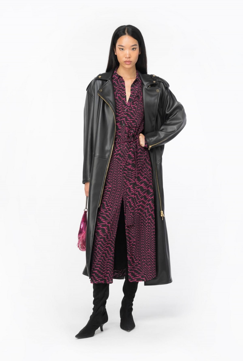 BLACK/FUCHSIA Pinko Shirt dress with fluid logo print | MYICD92805