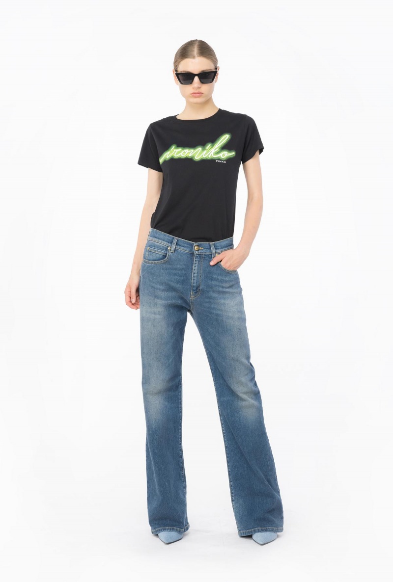BLACK/GREEN Pinko Ironiko-print T-shirt | UMYTG54268