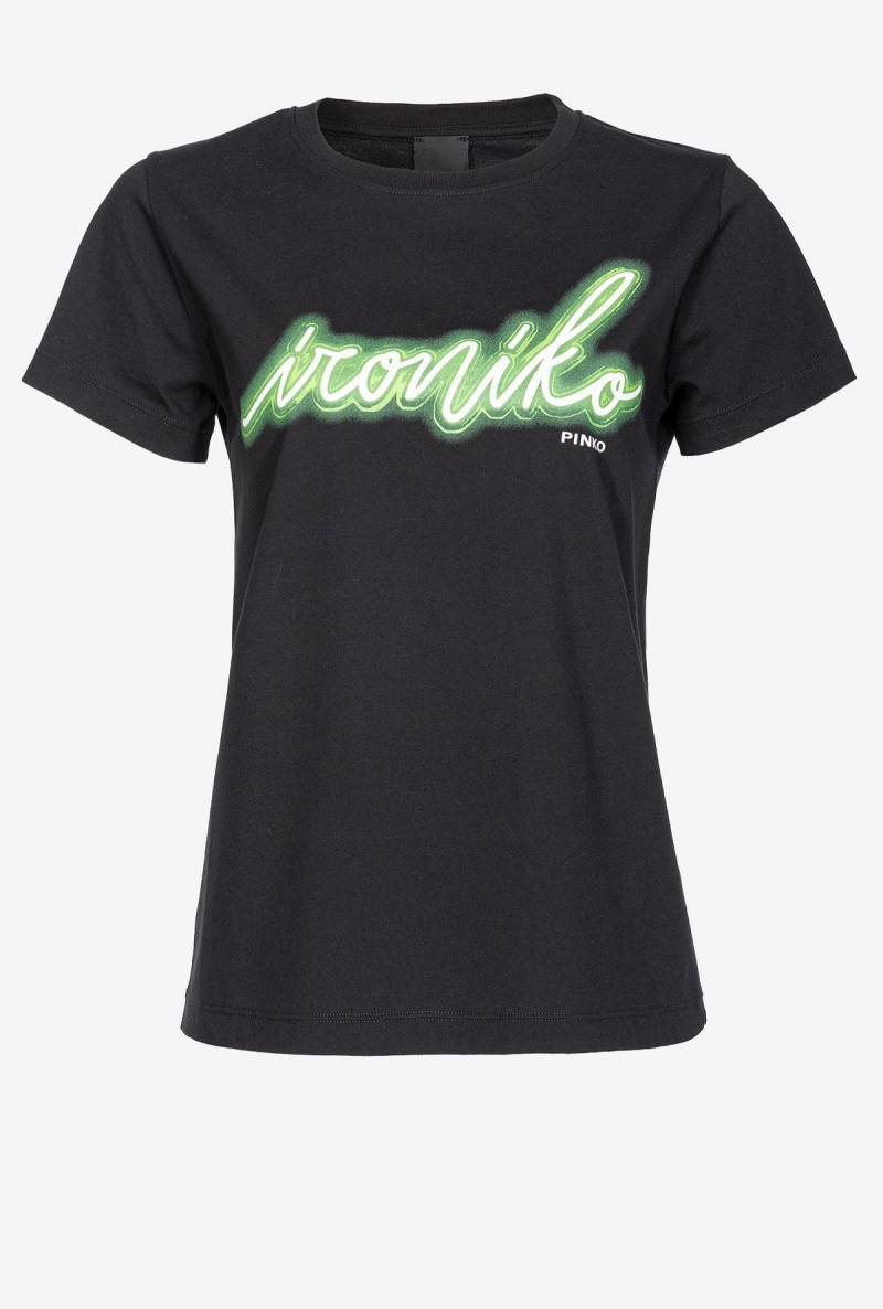 BLACK/GREEN Pinko Ironiko-print T-shirt | UMYTG54268