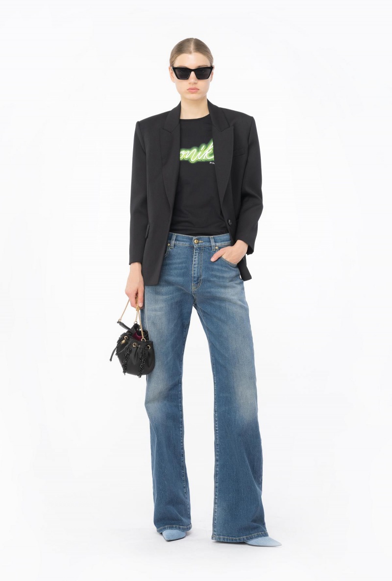 BLACK/GREEN Pinko Ironiko-print T-shirt | UMYTG54268