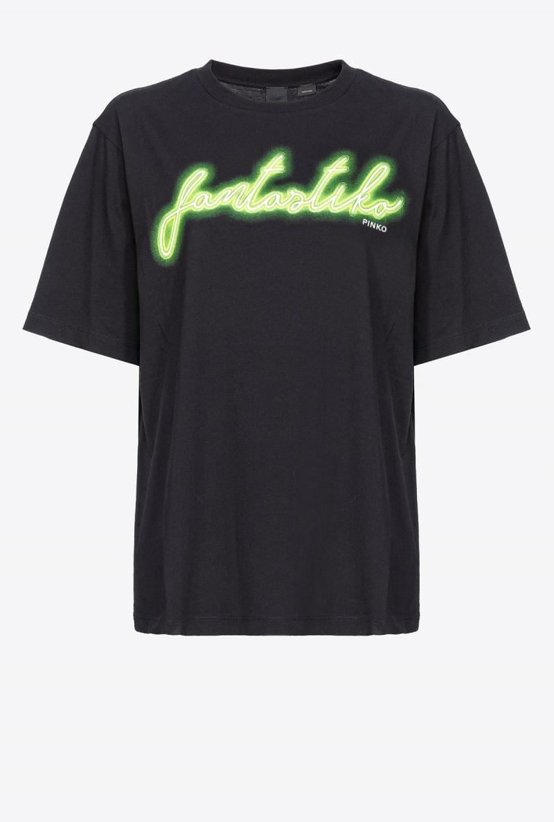 BLACK/GREEN Pinko Oversized T-shirt with Fantastiko print | GMYUC21837