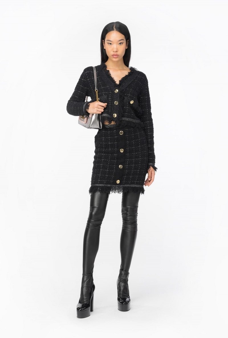 BLACK/GUNMETAL Pinko Short basketweave jacket | SMYNY23524