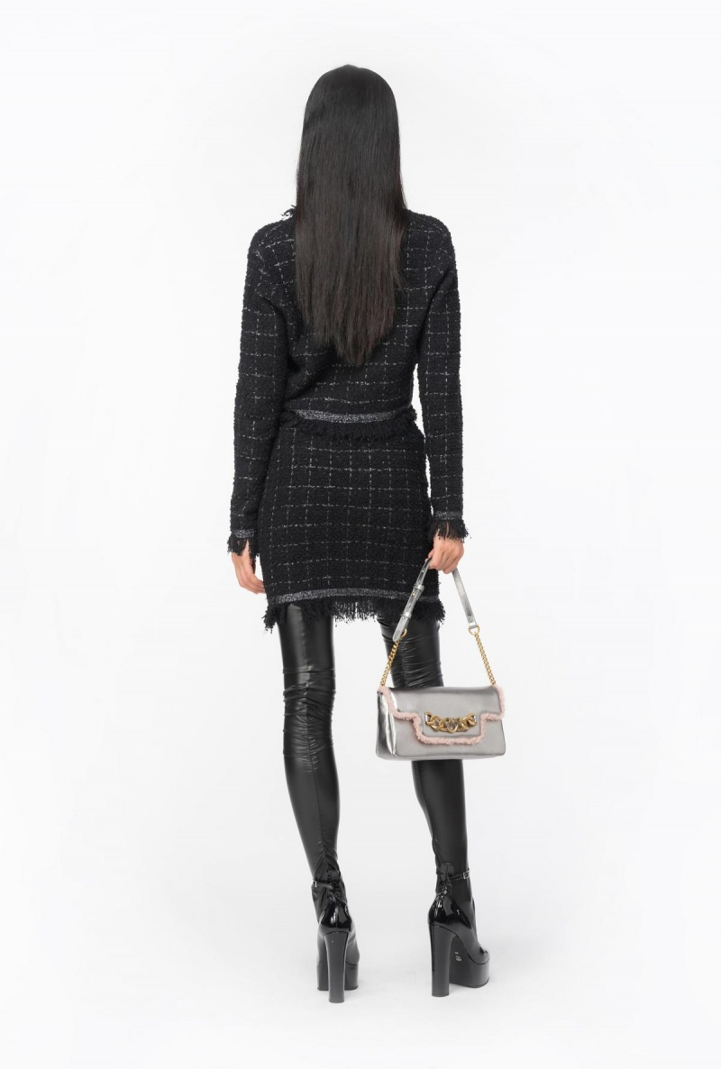 BLACK/GUNMETAL Pinko Short basketweave jacket | SMYNY23524