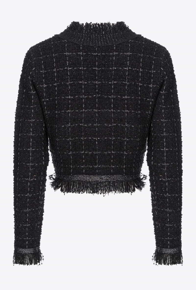 BLACK/GUNMETAL Pinko Short basketweave jacket | SMYNY23524