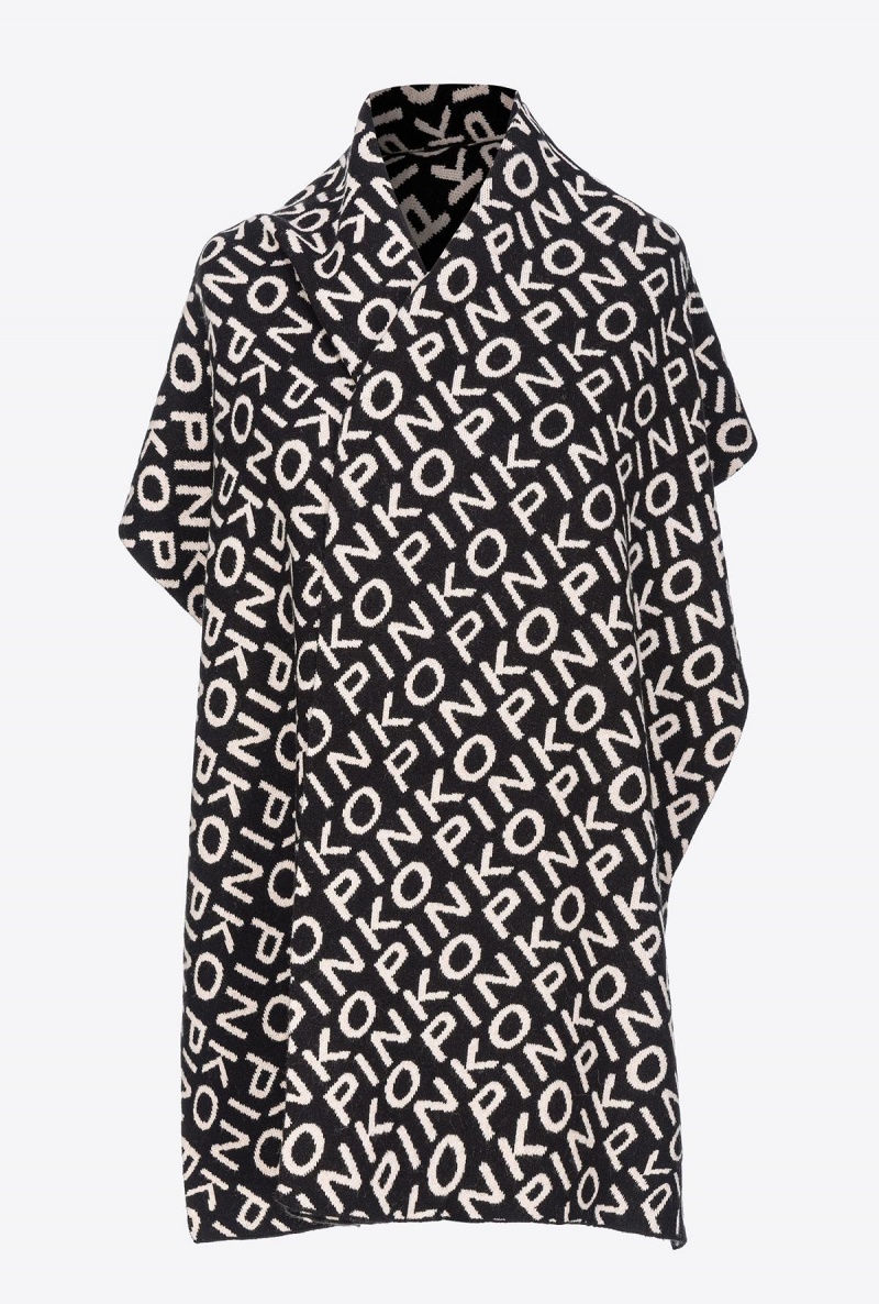 BLACK/IVORY Pinko Branded cashmere-blend scarf | MYJVR76621