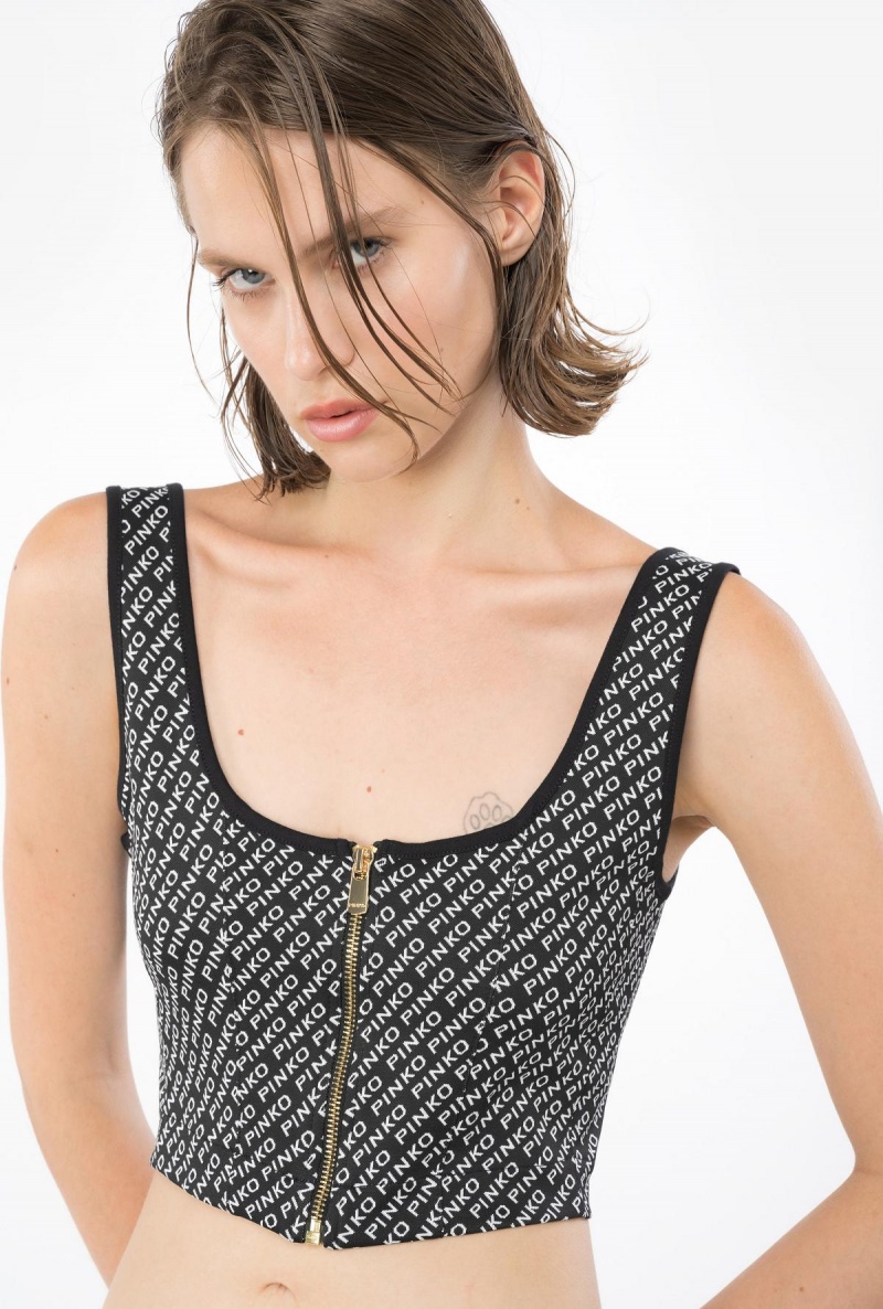 BLACK/IVORY Pinko Crop top with logo detail | PMYER10096