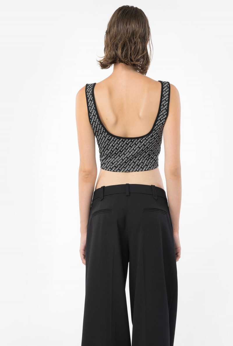 BLACK/IVORY Pinko Crop top with logo detail | PMYER10096
