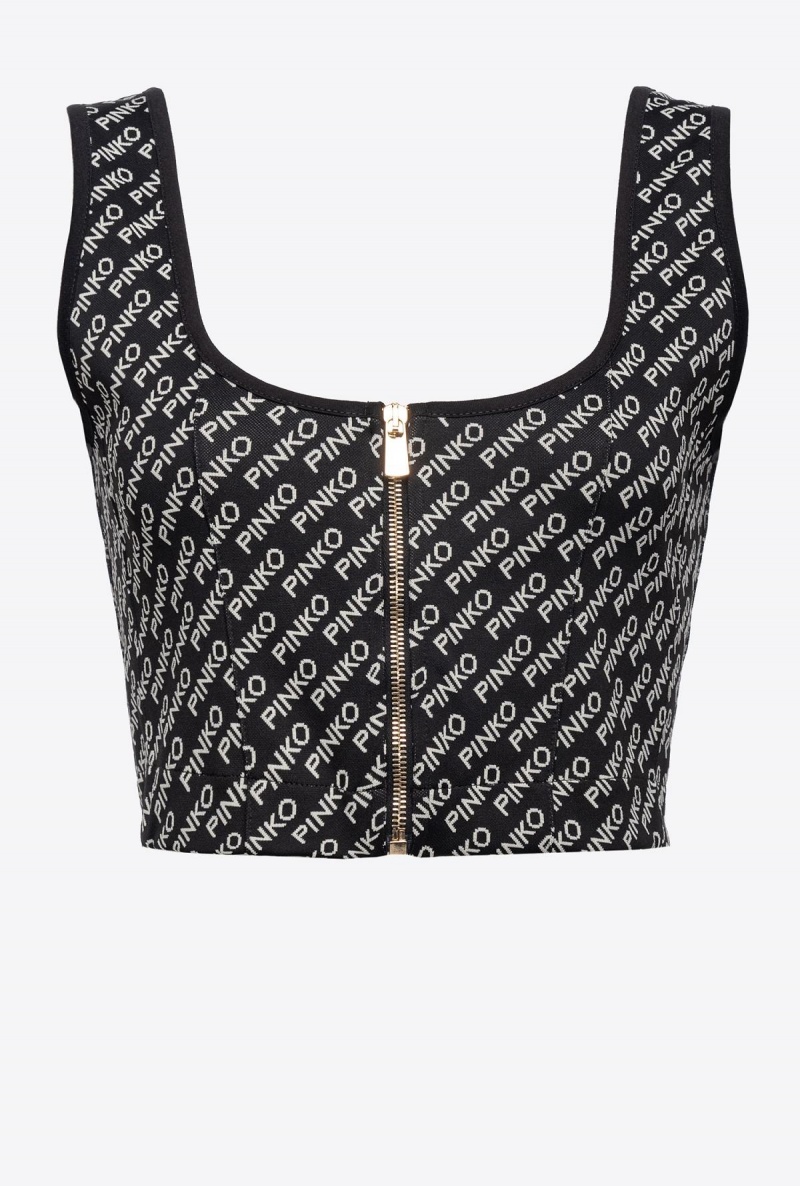 BLACK/IVORY Pinko Crop top with logo detail | PMYER10096