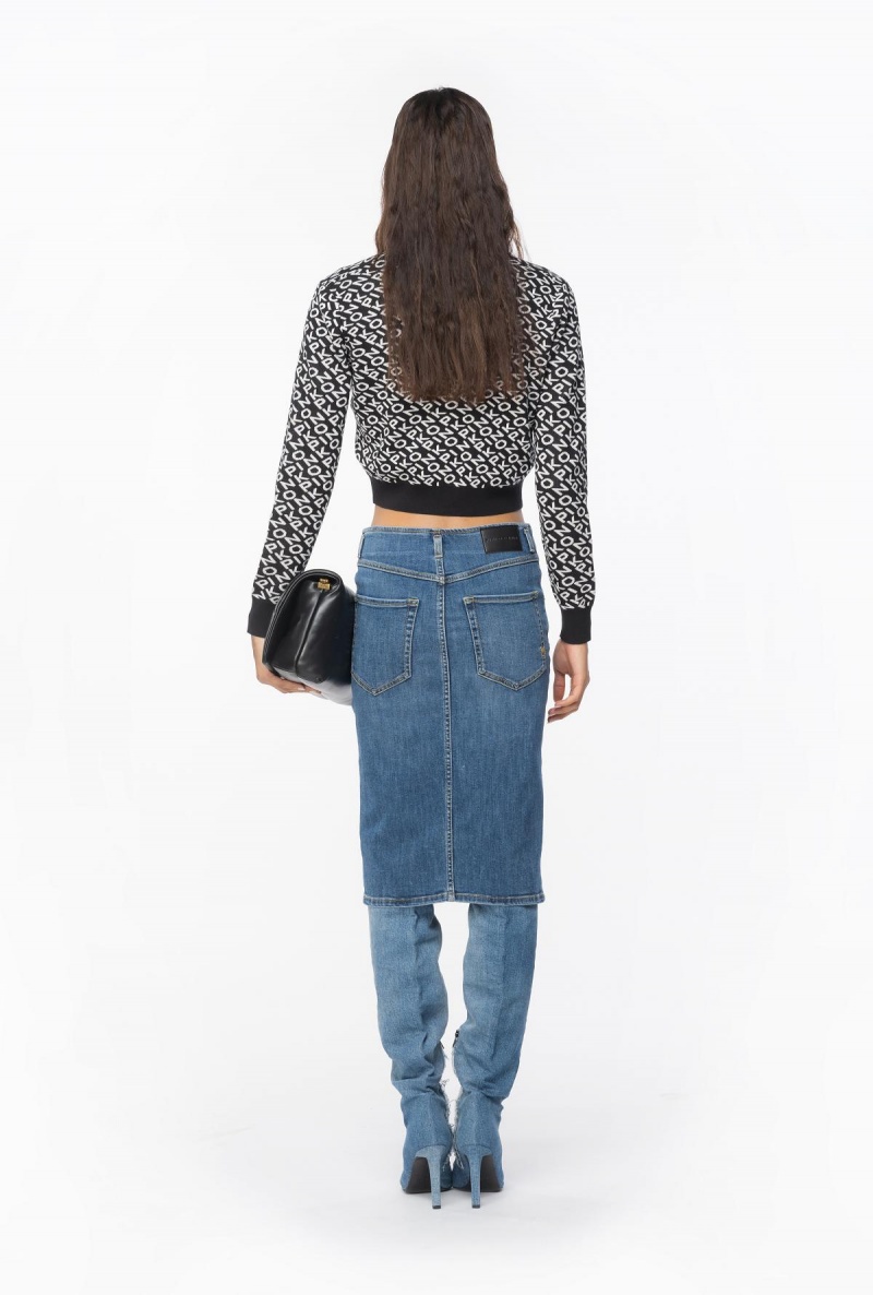 BLACK/IVORY Pinko Cropped jacquard logo cardigan | BMYSD95698