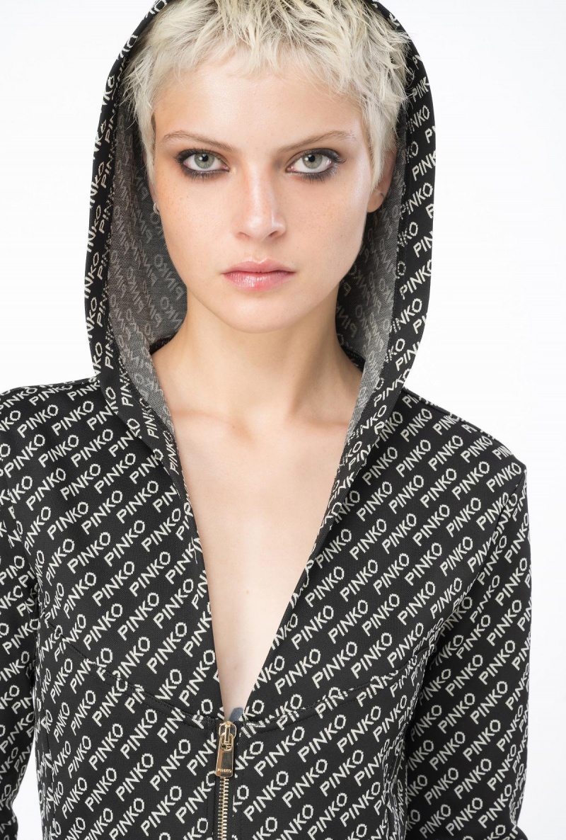 BLACK/IVORY Pinko Logo jacquard sweatshirt | QMYUV64195