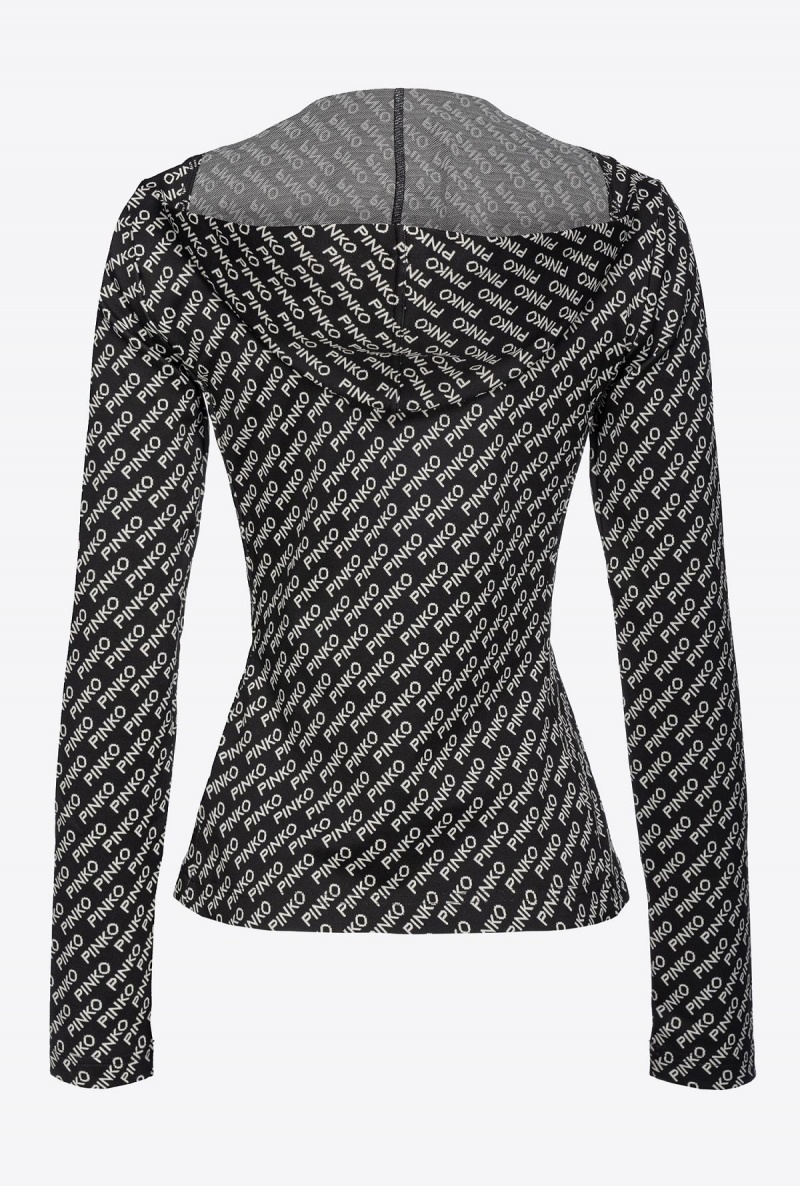 BLACK/IVORY Pinko Logo jacquard sweatshirt | QMYUV64195